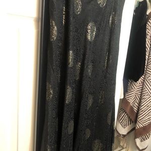 NORMA WALTERS Vintage  Black & Gold silk print BIAS cut maxi skirt w/ side zip
